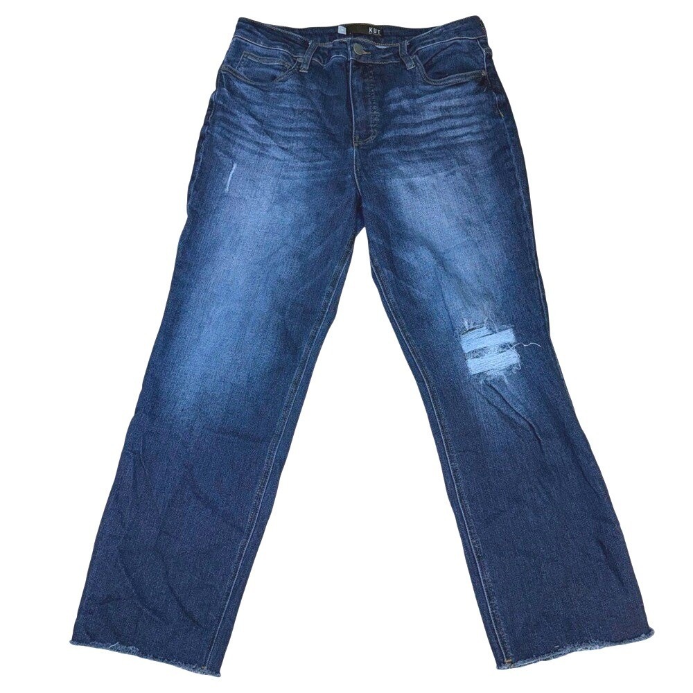 Kut From the Kloth Rachael FabAb Mom Jeans distressed size 12 raw hem